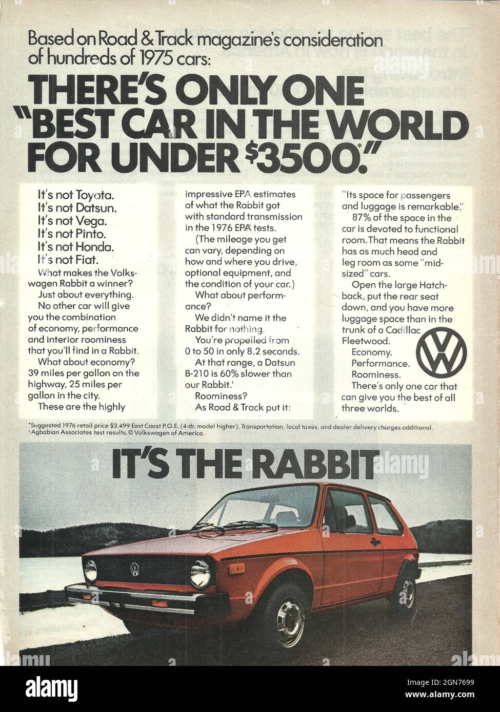 Oldtimer-Werbung von Volkswagen VW deutsches Auto alten Auto 1970er-1980er Jahre Stockfoto