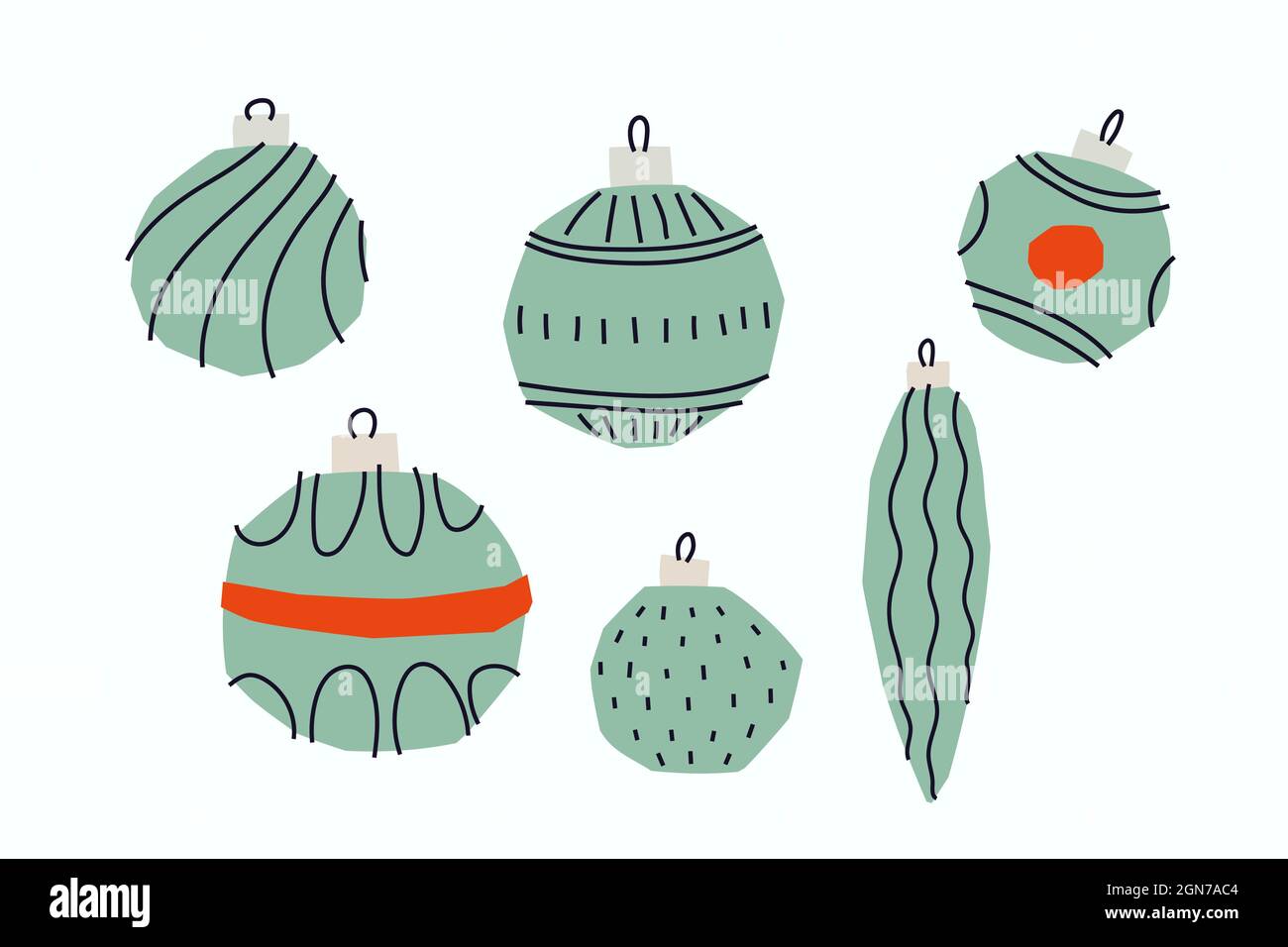 Set aus groben verzierten Papier geschnitten weihnachtskugeln. Stock Vektor