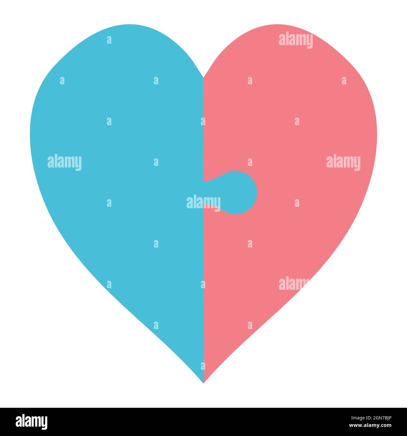 Puzzle von zwei Hälften des Herzens Mann und Frau, rosa und blau Konzept der Ehe und Liebe Stock Vektor