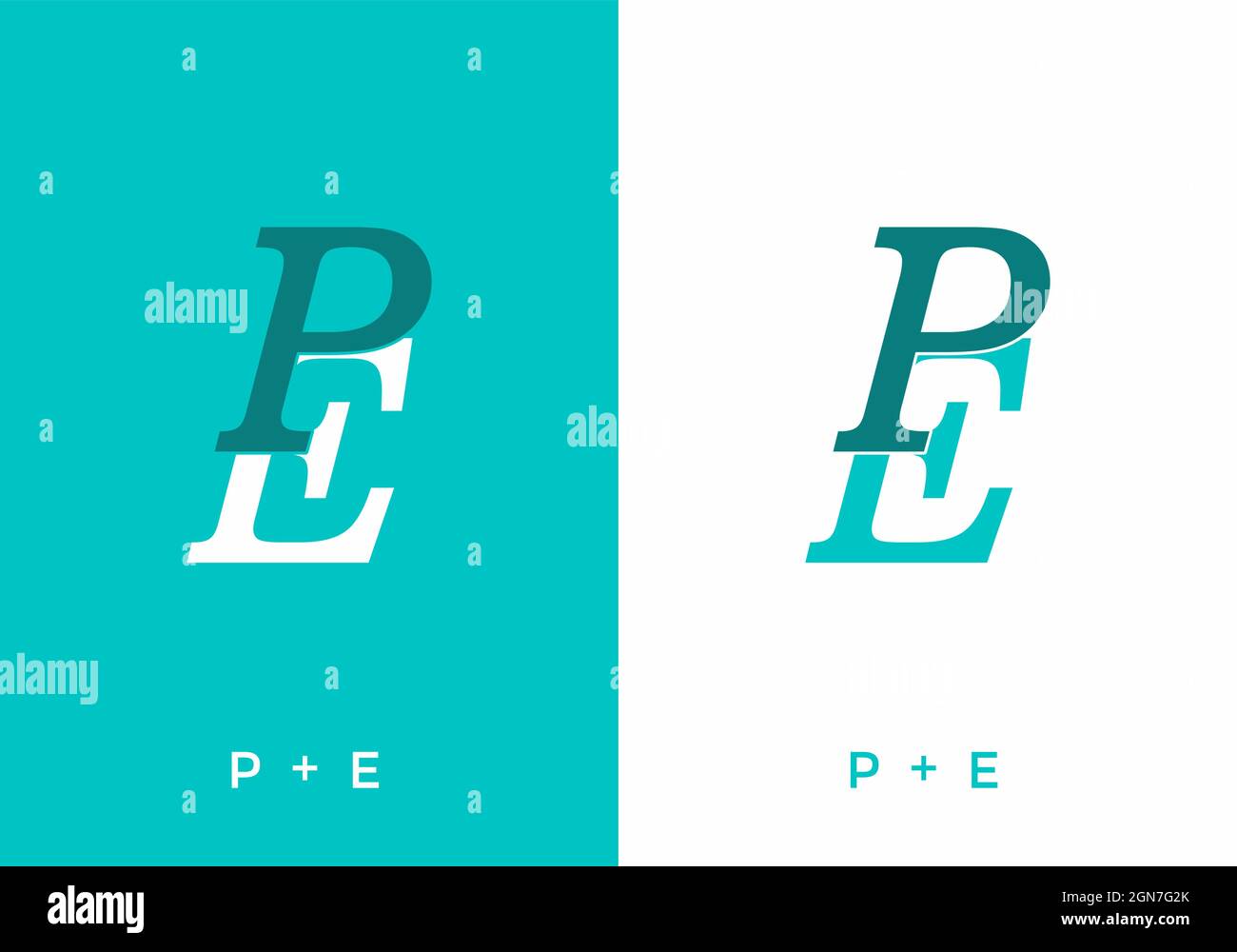 Aqua Farbe von PE Anfangsbuchstaben Design Stock Vektor