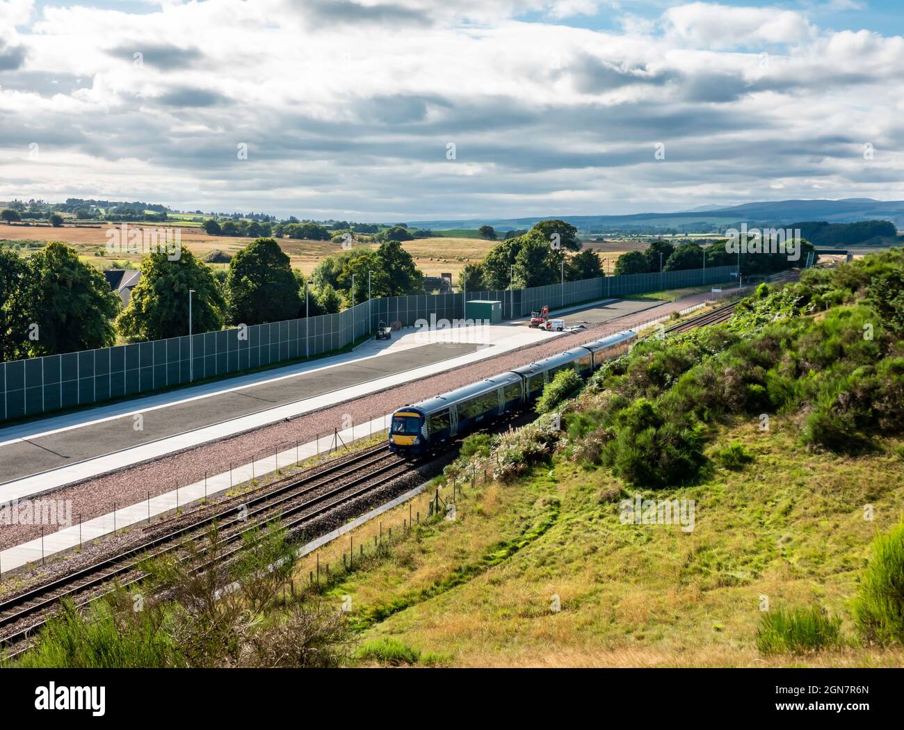 Blackford Rail Freight Facility für Highland Spring in Blackford Perth & Kinross Scotland UK von der Nordseite der Anlage aus gesehen Stockfoto