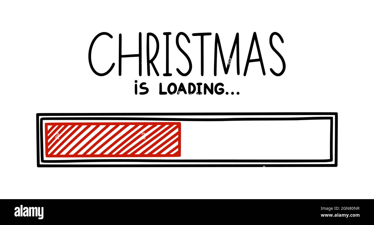 Weihnachten 2022 Fortschrittsbalken. Designelement für Infografiken mit rotem Status der Fertigstellung. Handgezeichnete Vektorgrafik in Weiß isoliert Stock Vektor