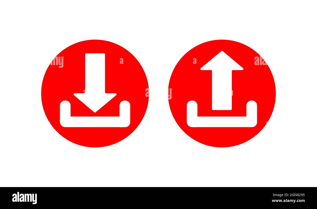 Upload- und Download-Symbol auf weißem Hintergrund isoliert, rotes Download-Symbol Stock Vektor