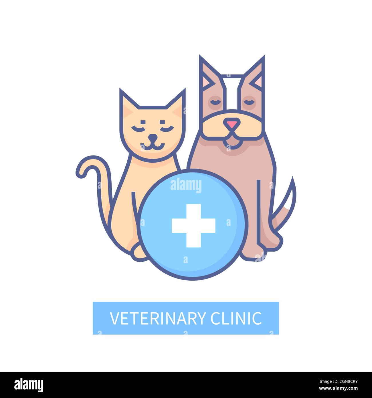 Veterinärklinik - modernes Liniendesign-Symbol auf weißem Hintergrund. Ordentlich detaillierte Bild von Katze und Hund als Symbole aller Haustiere, die professiona benötigen Stock Vektor