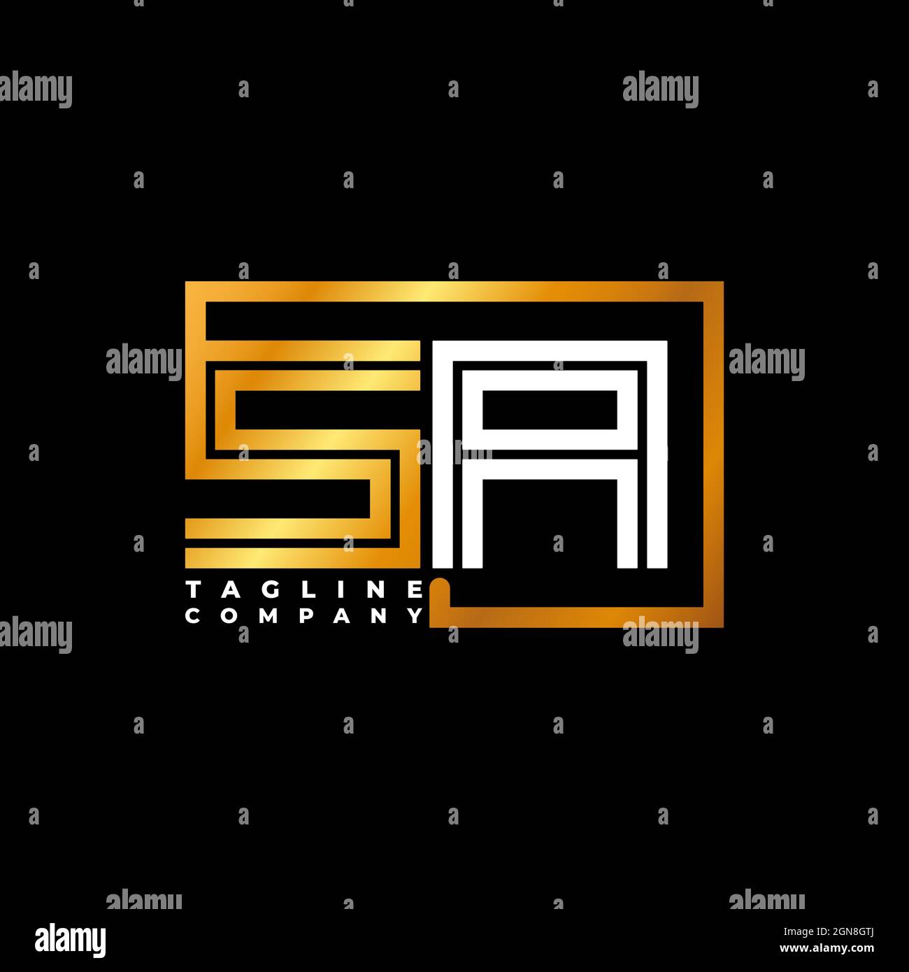 SA Logo Buchstabe Monogramm Form Linie golden Vektor Vorlage. Unternehmen mit monogrammiert Stock Vektor