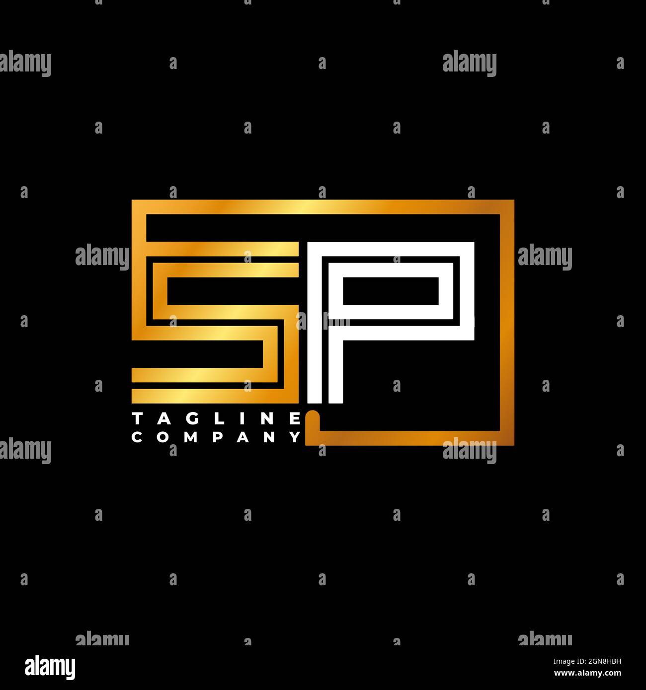 SP Logo Buchstabe Monogramm Form Linie golden Vektor Vorlage. Unternehmen mit monogrammiert Stock Vektor