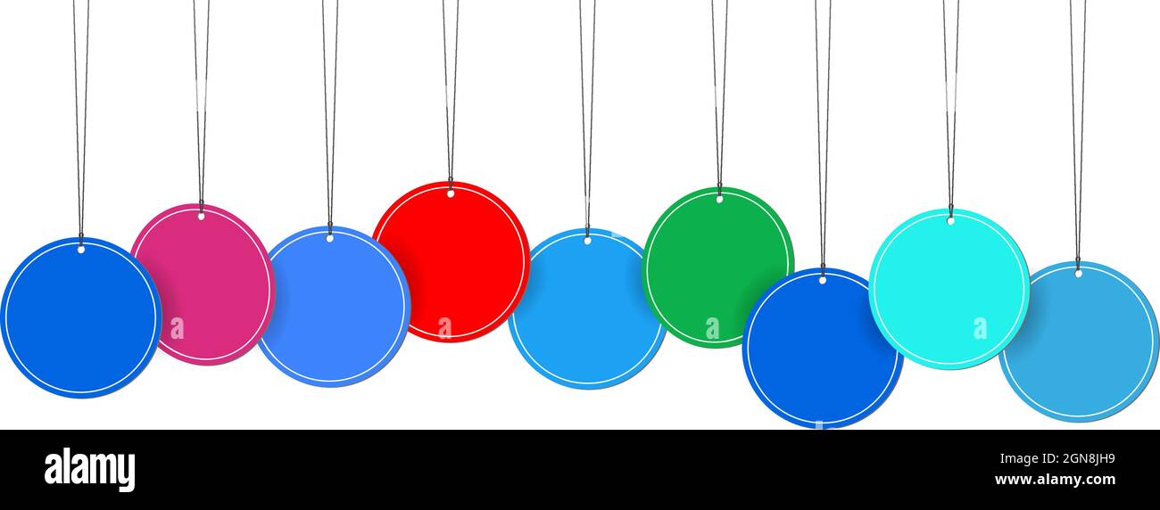 Hängen am Seil Farbpapier Etiketten auf weißem Hintergrund, realistische Vektor-Illustration close-up Stock Vektor