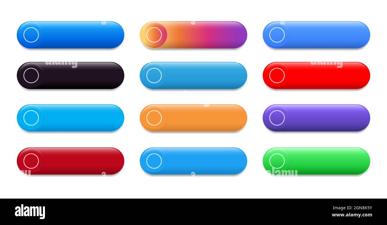 Set von Volume Blank Color Buttons für Webdesign, auf weißem Hintergrund, realistische Vektorgrafik Nahaufnahme Stock Vektor