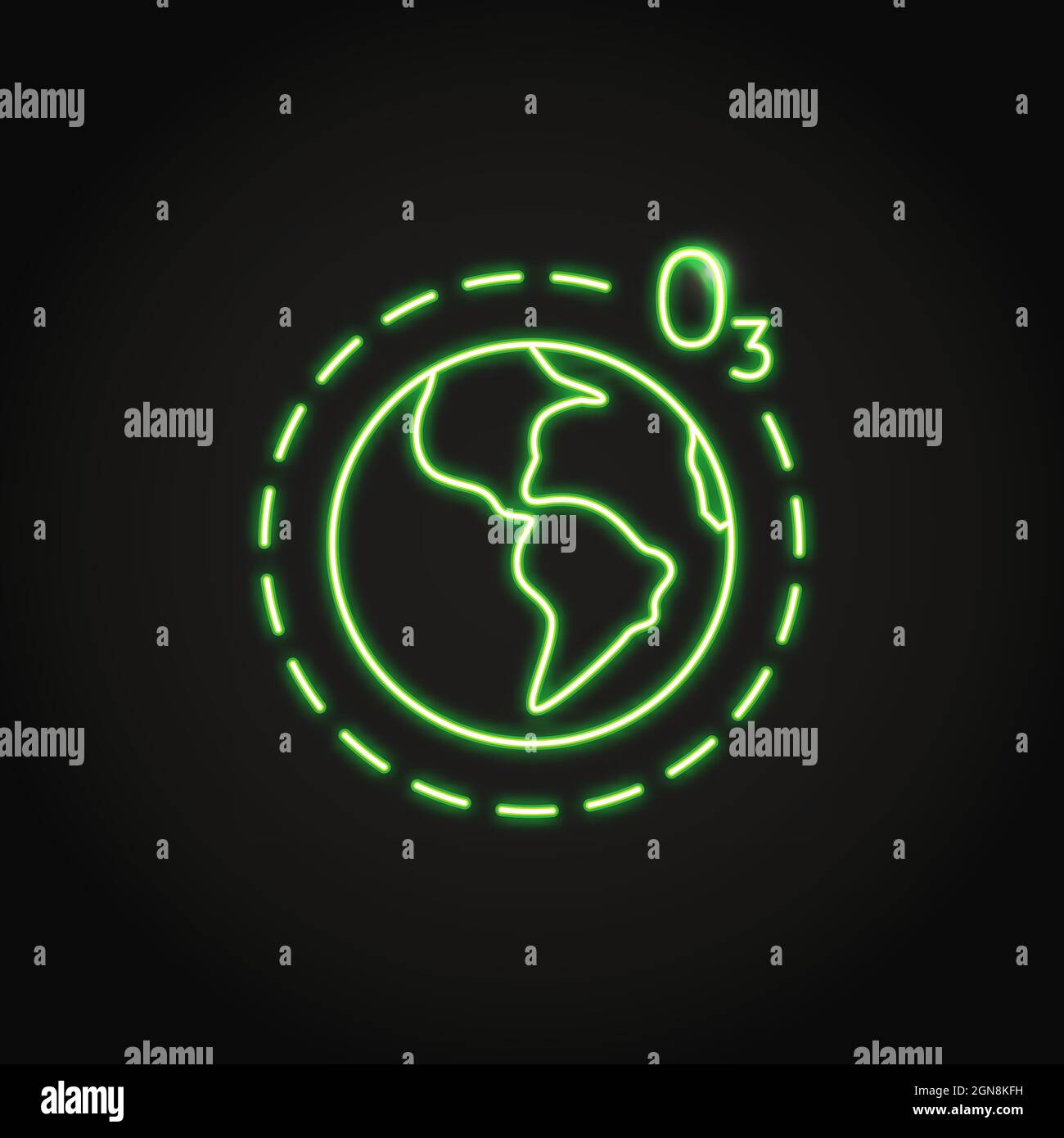 Neon-Ozonschicht rund um den Planeten Erde Symbol in Linie Stil. Vektorgrafik. Stock Vektor