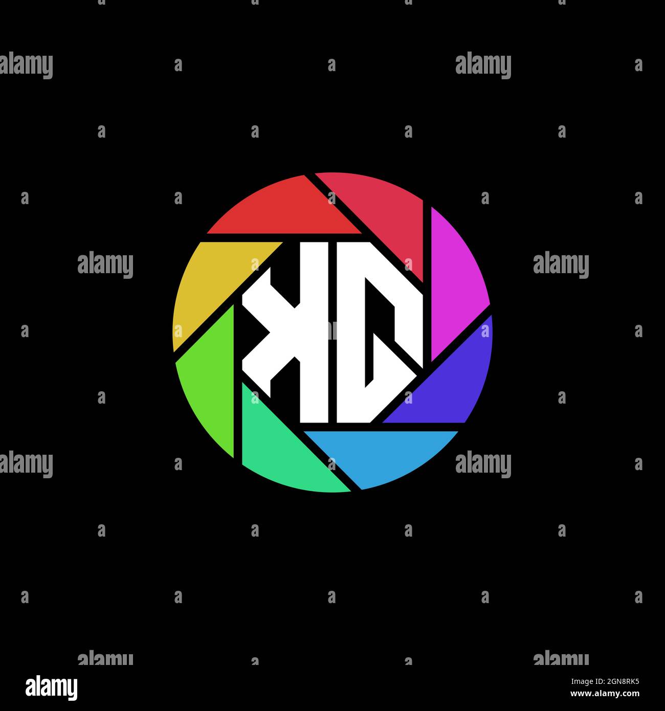 KQ Monogram Logo Buchstabe Geometrische Polygonale Linse Regenbogen Kreis Form Stil Stock Vektor