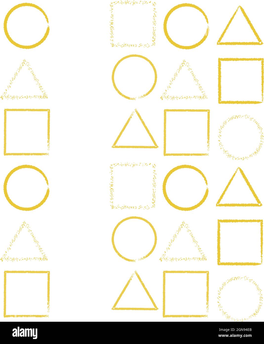 Grafische Formen - Kreis, Quadrat und Dreieck auf weißem Hintergrund. Abstrakte goldene Elemente. Geometrisches Gold-Nahtloses Muster für Designdrucke Stock Vektor