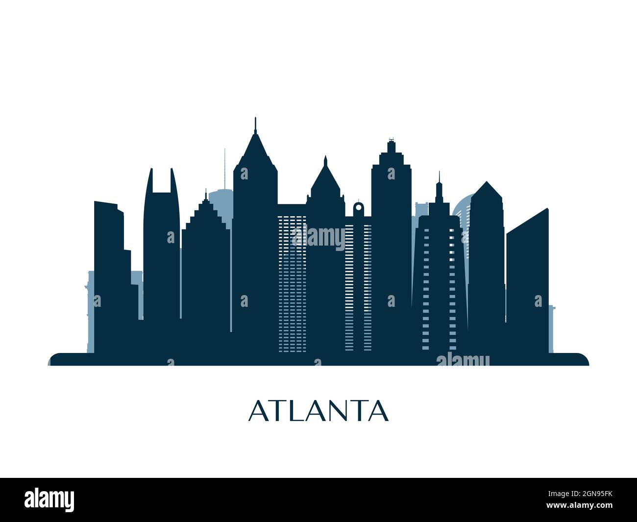 Skyline von Atlanta, monochrome Silhouette. Vektorgrafik. Stock Vektor