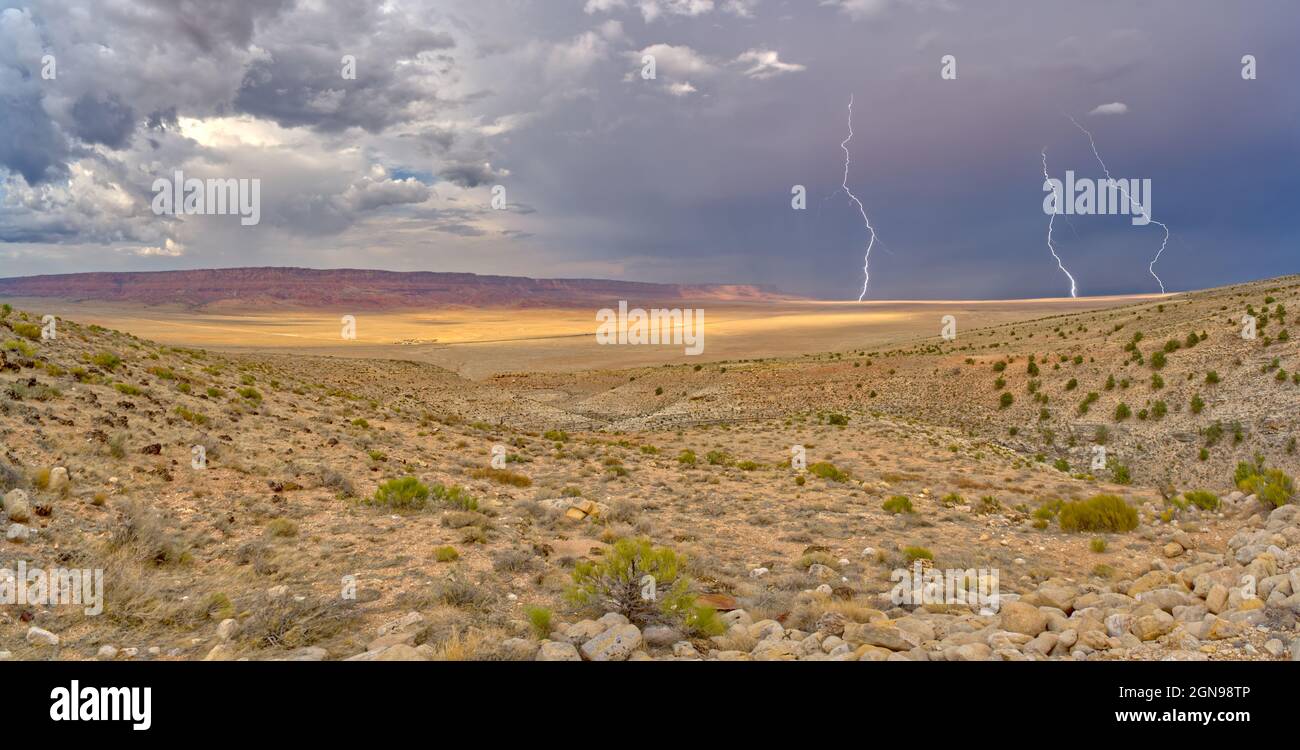 Ein Gewitter nähert sich dem Vermilion Cliffs National Monument Arizona. Blick vom House Rock Valley Overlook. Stockfoto