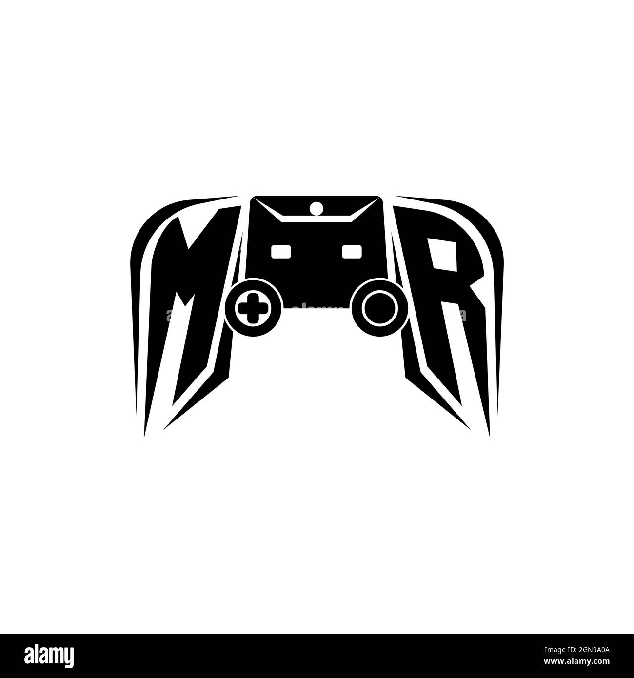 MR Initial eSport Gaming-Logo. Spielekonsole Form Stil Vektor-Vorlage Stock Vektor