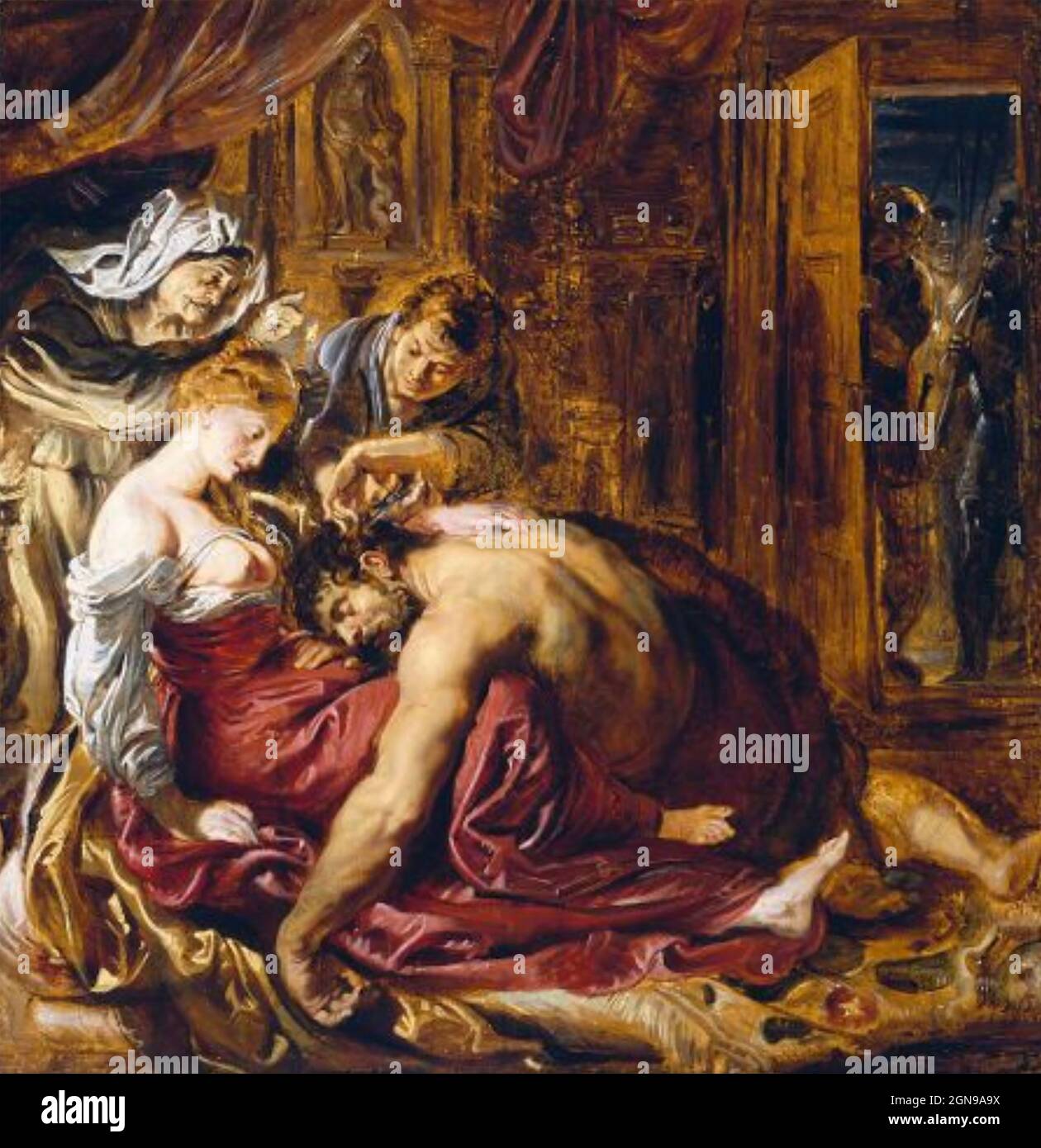 SAMSON UND DELILAH, gemalt um 1610 vom flämischen Künstler Peter Paul Rubens (1577-1640) und gehalten in der National Gallery, London, Stockfoto