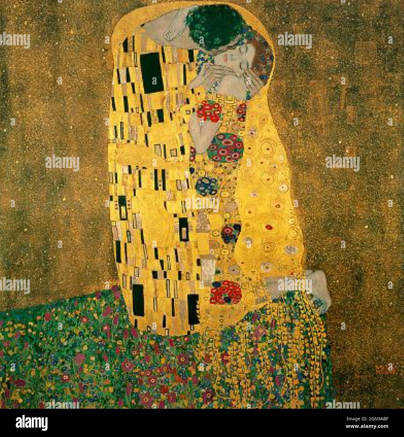DAS KISS, gemalt 1907-8 vom österreichischen Künstler Gustav Klimt ( 1862-1918), in der Österreichische Galerie Beleder, Wien. Stockfoto