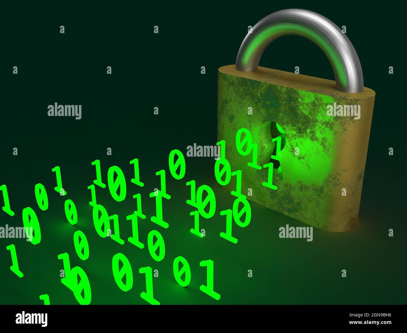 Ein Vorhängeschloss mit Binärziffern, das Cybersicherheit darstellt Stockfoto