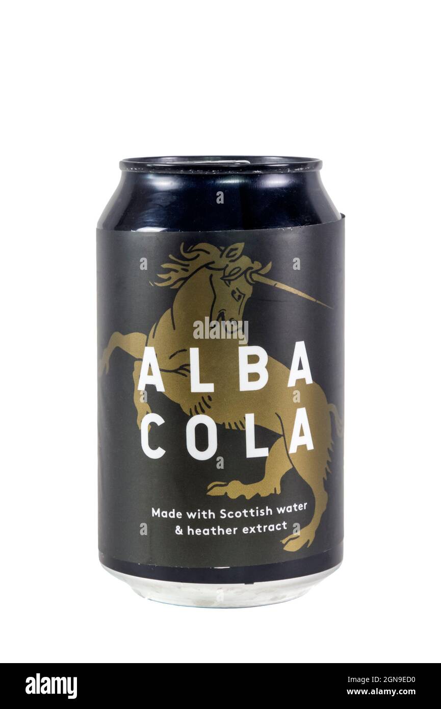 Eine Dose Alba Cola aus schottischem Wasser und Heidekraut-Extrakt. Stockfoto