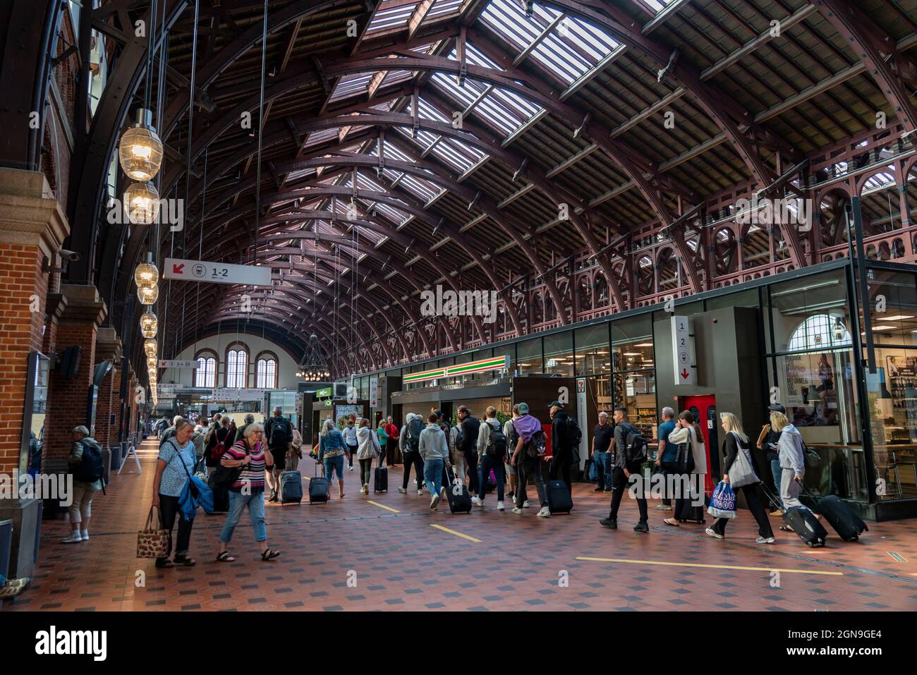 Bahnhofsgebäude, Hauptbahnhof Kopenhagen, Hauptbahnhof Kopenhagen, Dänemark, Stockfoto