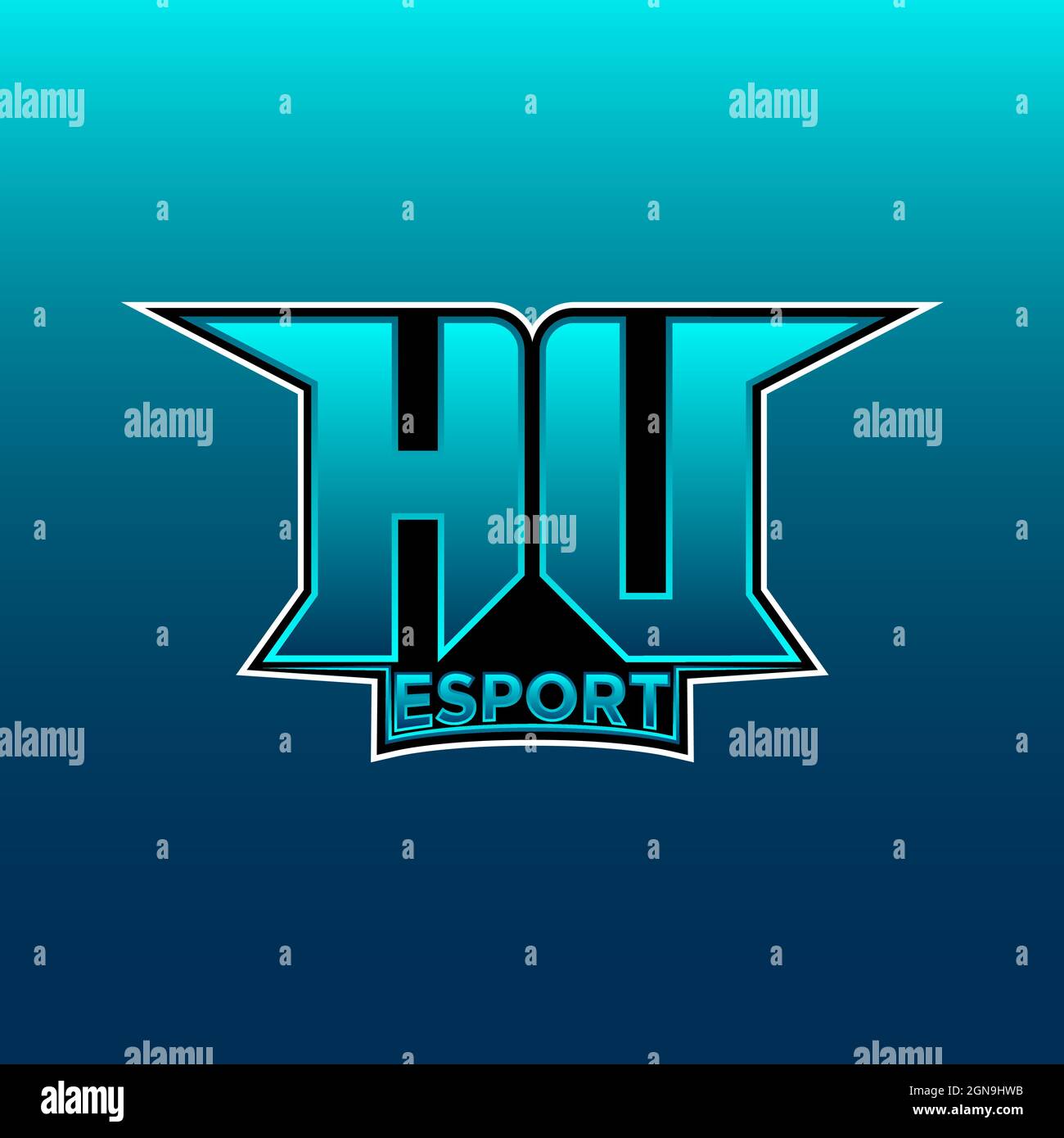 HU Logo eSport Gaming Initial mit Blue Light Color Design-Vektor-Vorlage Stock Vektor