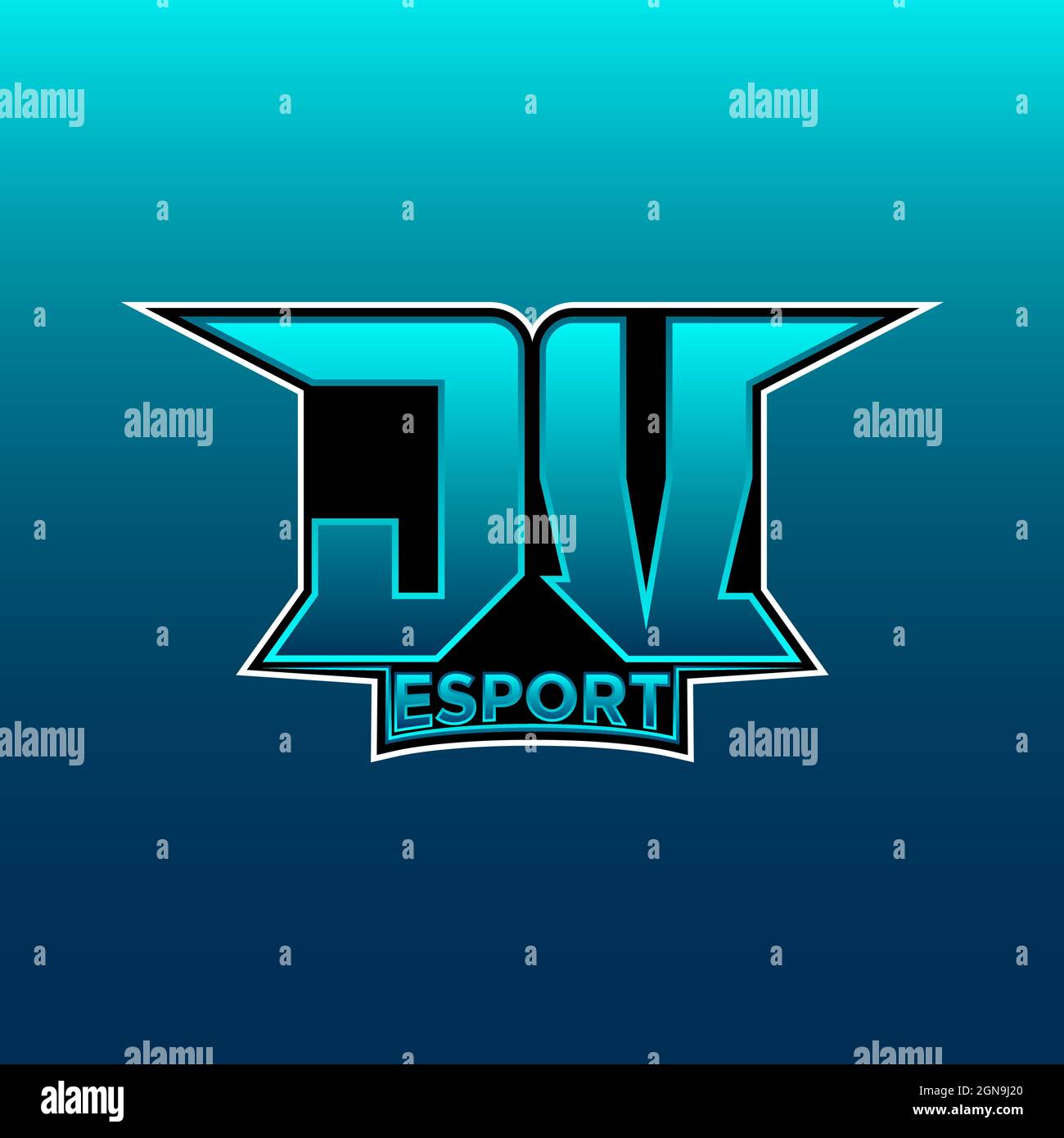 JV Logo eSport Gaming Initial mit Blue Light Color Design-Vektor-Vorlage Stock Vektor