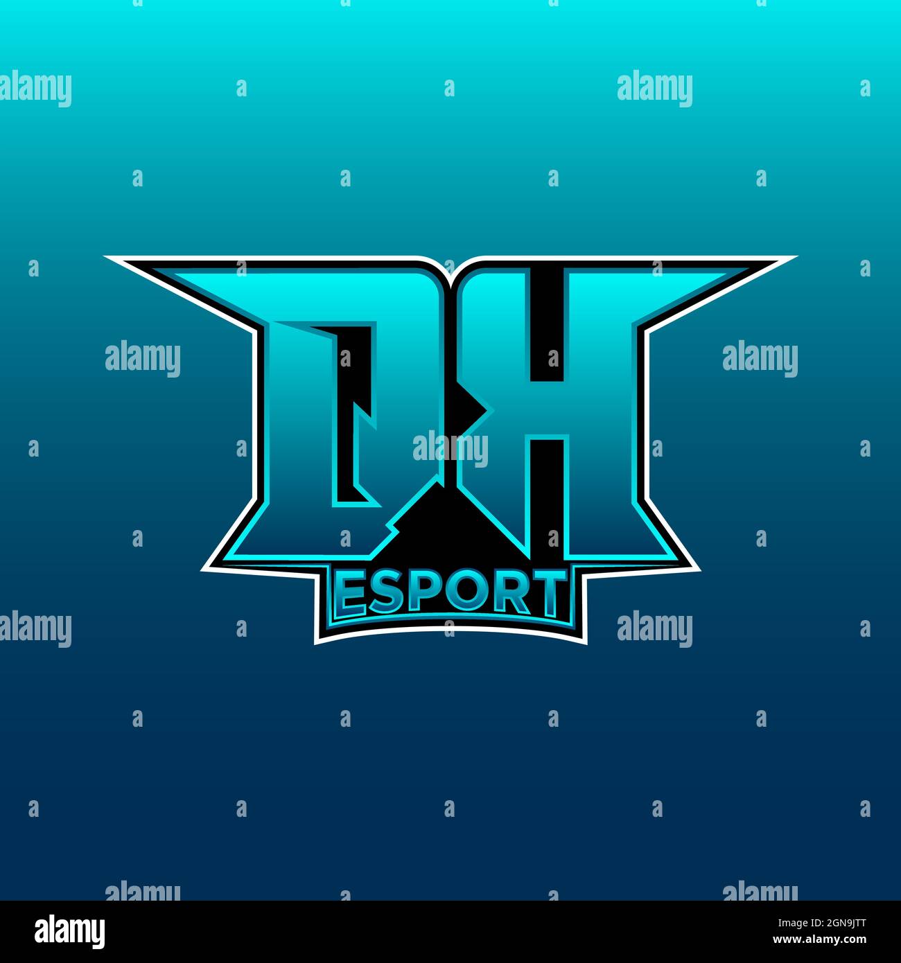 QK Logo eSport Gaming Initial mit Blue Light Color Design-Vektor-Vorlage Stock Vektor