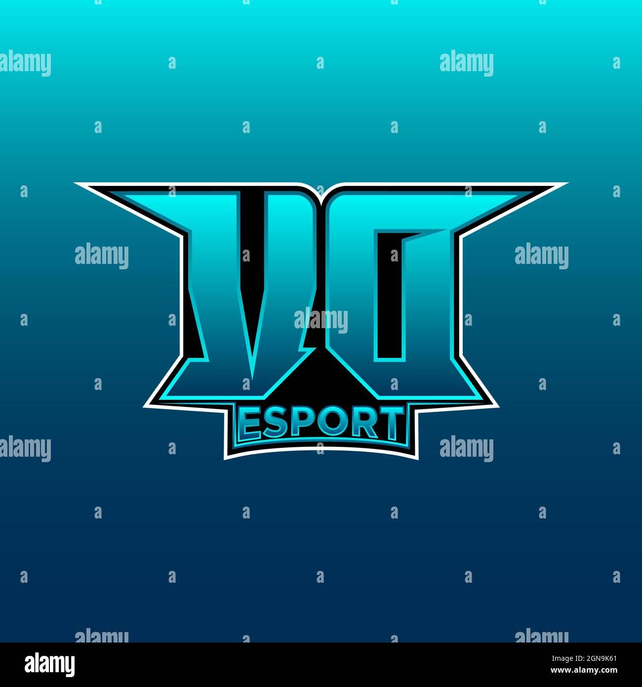 VD Logo eSport Gaming Initial mit Blue Light Color Design-Vektor-Vorlage Stock Vektor