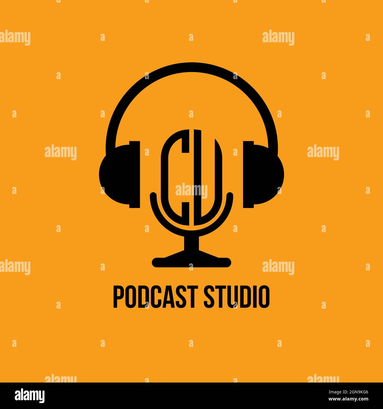 CU Monogram Logo Buchstabe Kopf- und Mikrofonformstil-Vektor, Podcast Studio Logo Stock Vektor