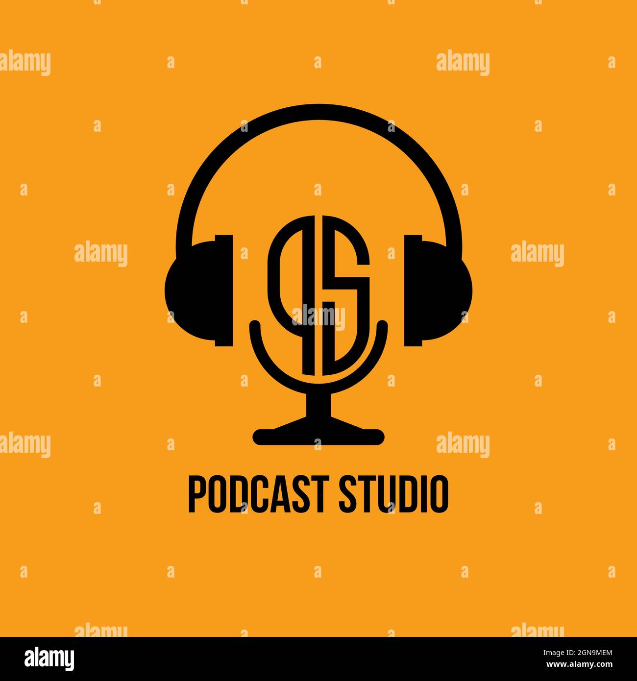 PS Monogram Logo Letter Vektor mit Kopfhörer- und Mikrofonform, Podcast Studio Logo Stock Vektor