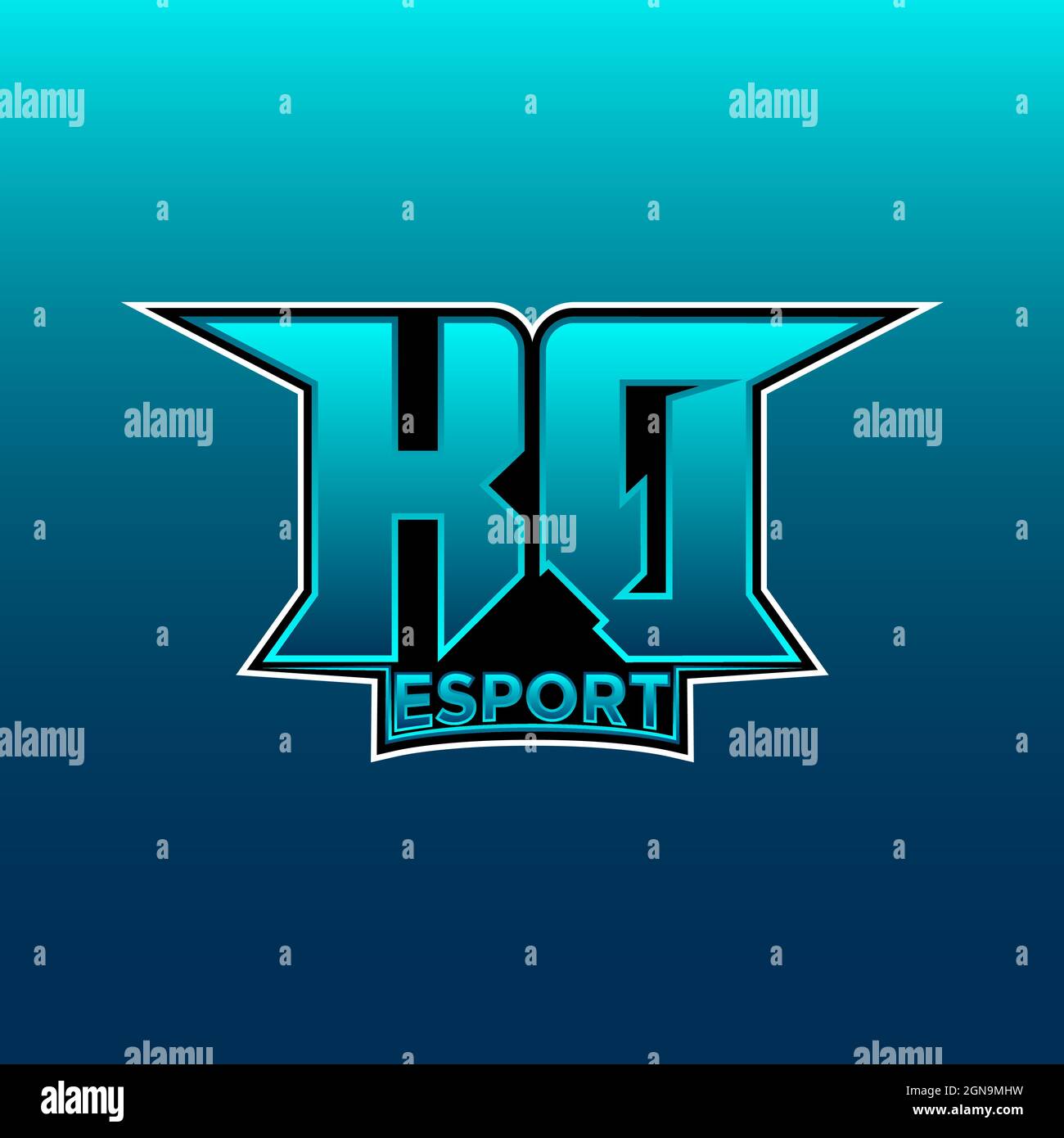 KQ Logo eSport Gaming Initial mit Blue Light Color Design-Vektor-Vorlage Stock Vektor