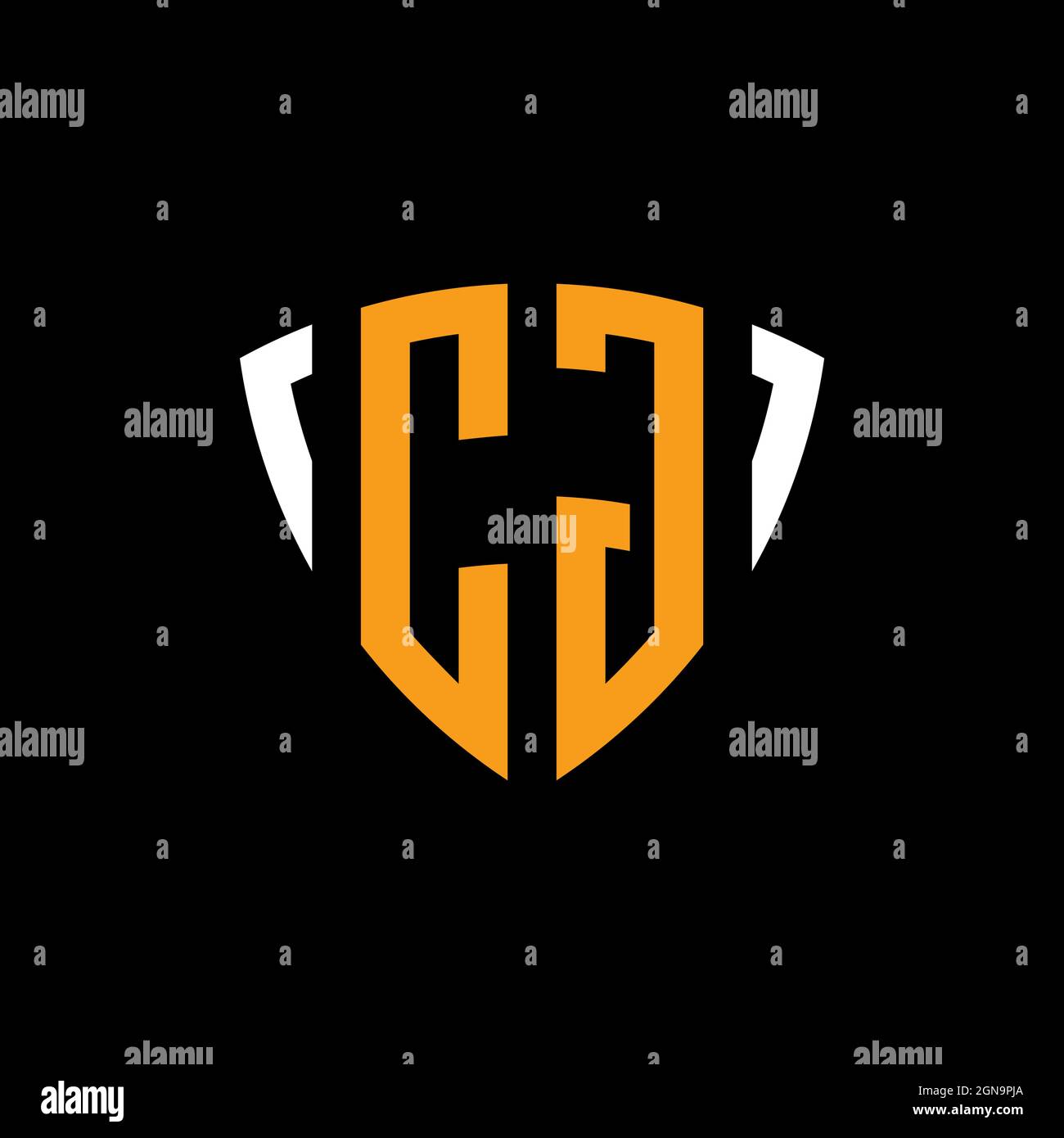 CG-Logo mit Schild weiß orange Form Designvorlage isoliert auf schwarzem Hintergrund Stock Vektor