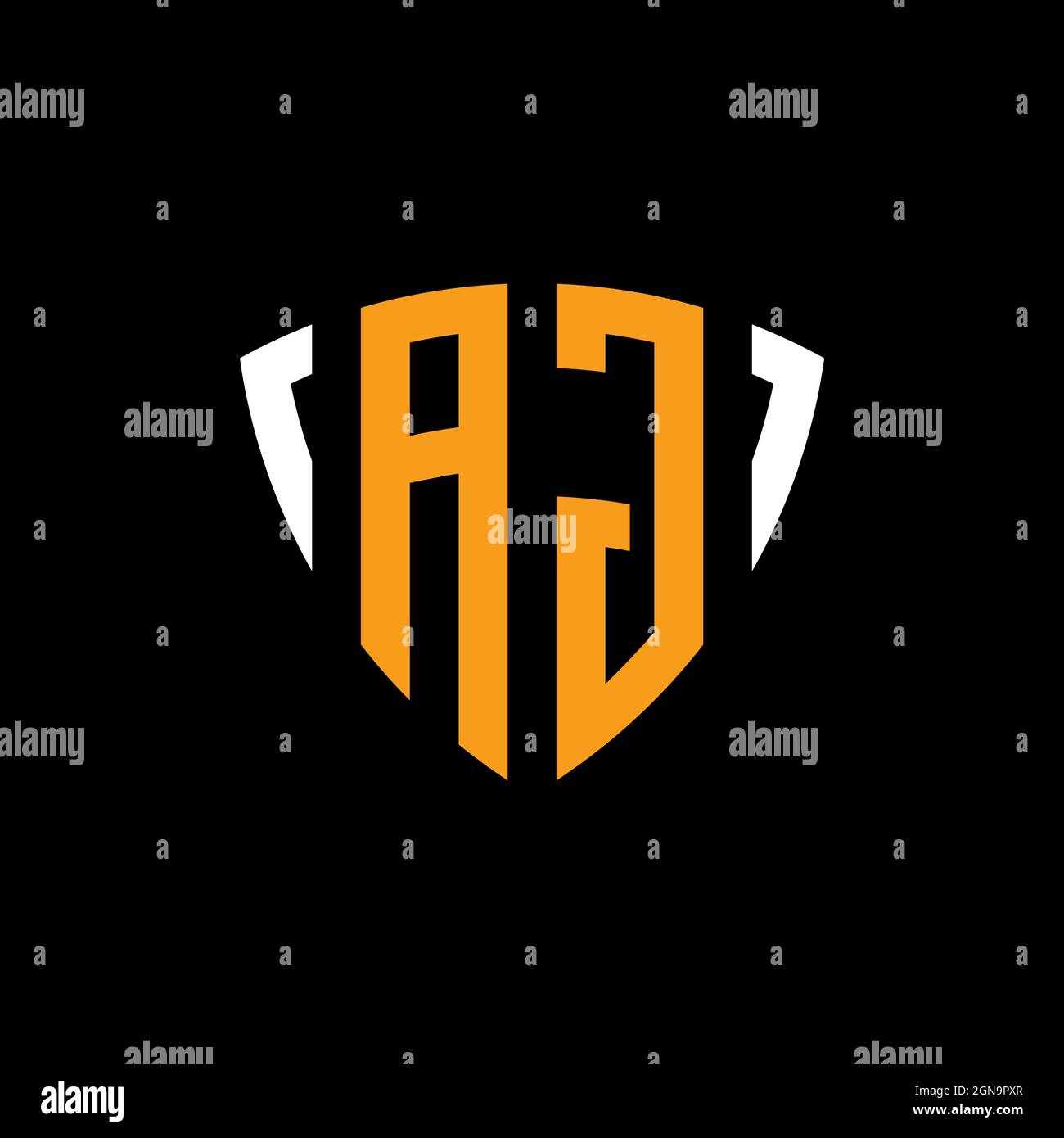 AG-Logo mit Schild weiß orange Form Designvorlage isoliert auf schwarzem Hintergrund Stock Vektor