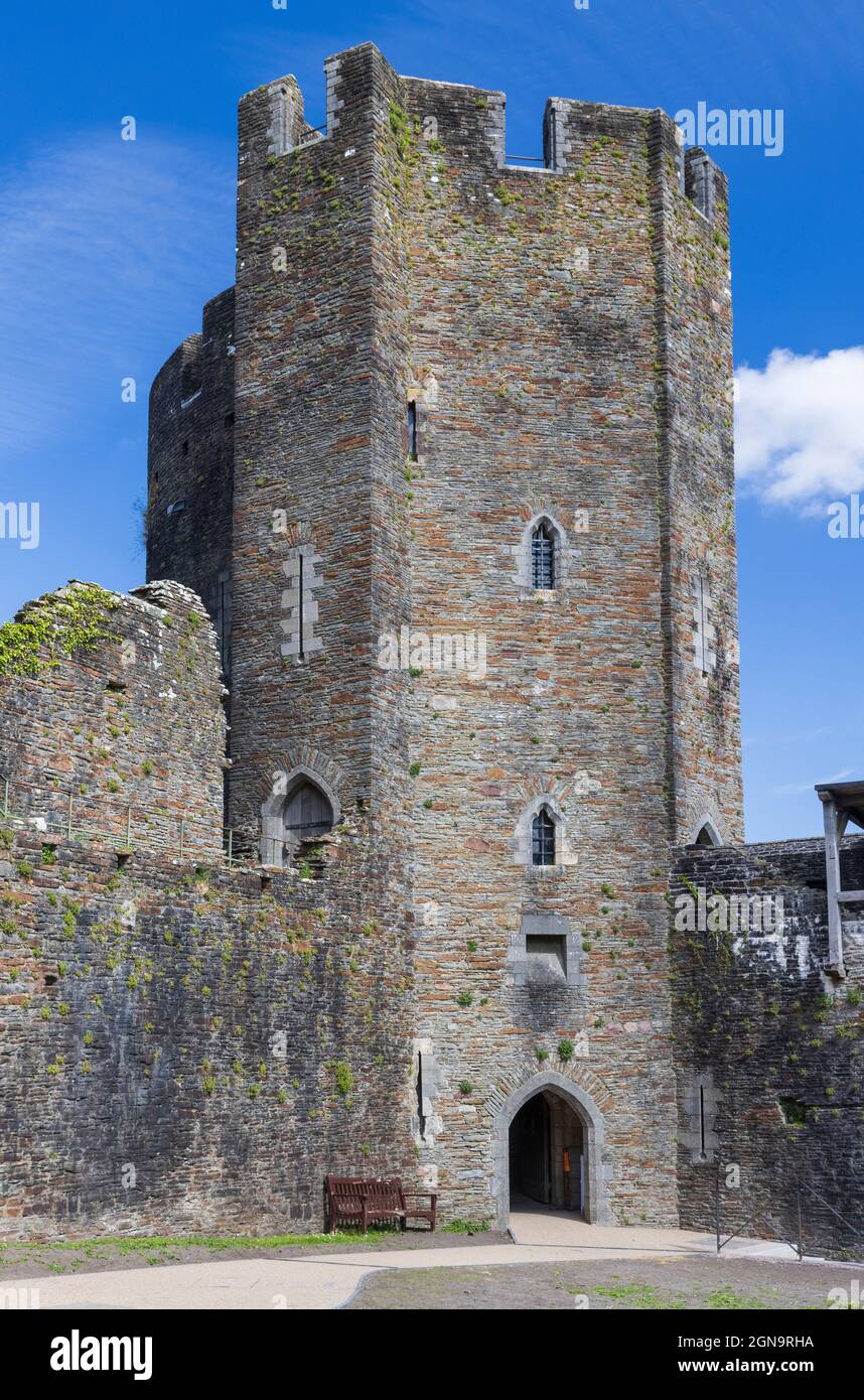 Das North-West Gatehouse in Caerphilly Castle, South Wales, Großbritannien Stockfoto