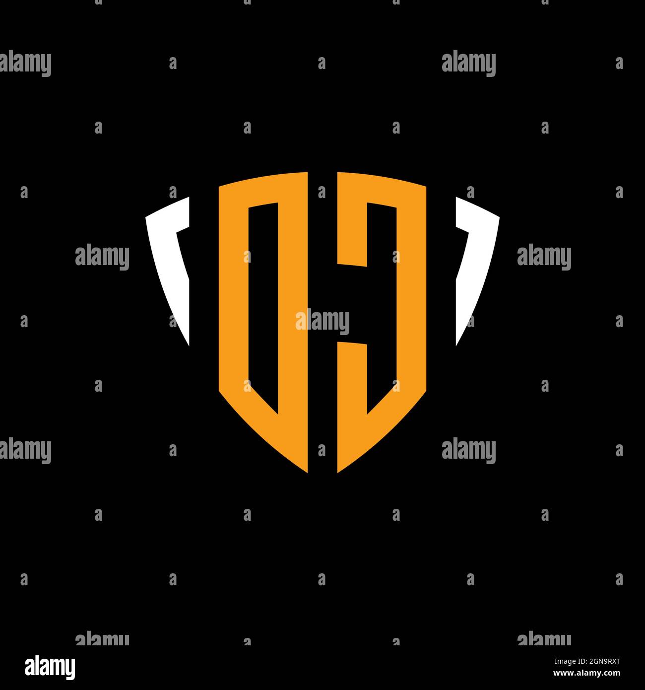 OC-Logo mit Schild weiß orange Form Designvorlage isoliert auf schwarzem Hintergrund Stock Vektor