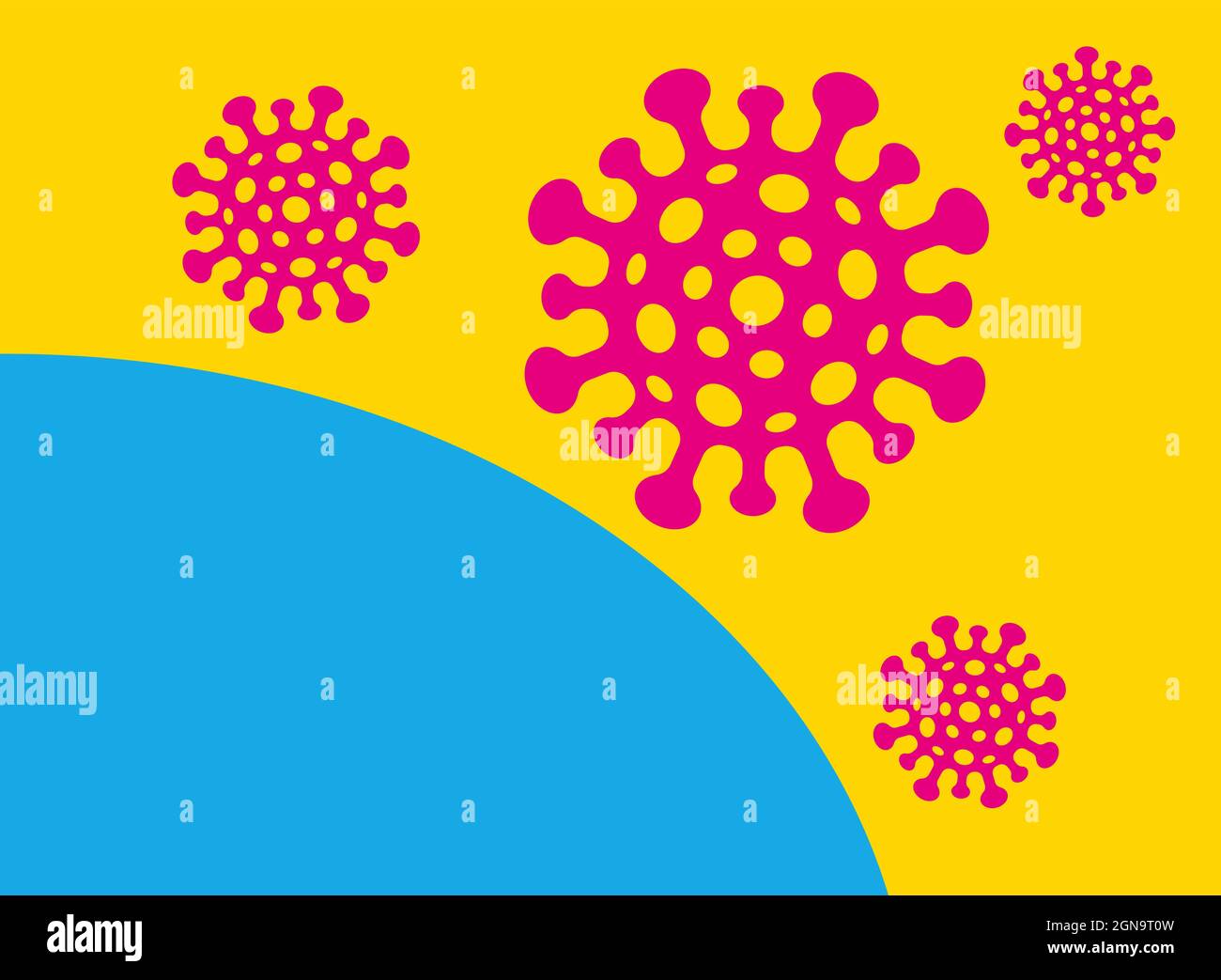 Vektorposter mit Coronavirus im CMCMY-Stil. Vektorgrafik von COVID-19 im Retro-Stil. Stoppen Sie das Coronavirus. Stock Vektor