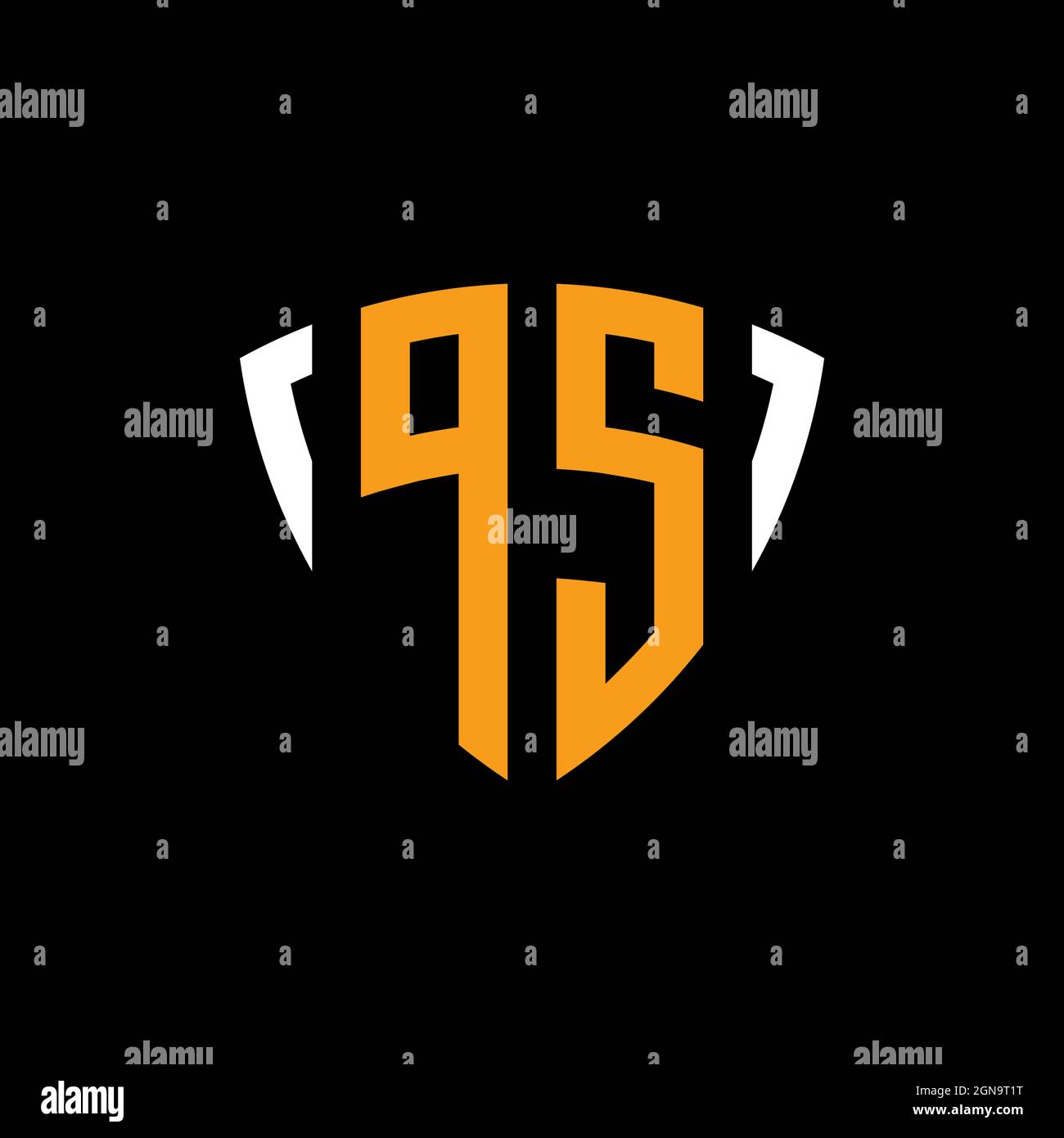 PS-Logo mit weißer, orangefarbener Designvorlage auf schwarzem Hintergrund Stock Vektor