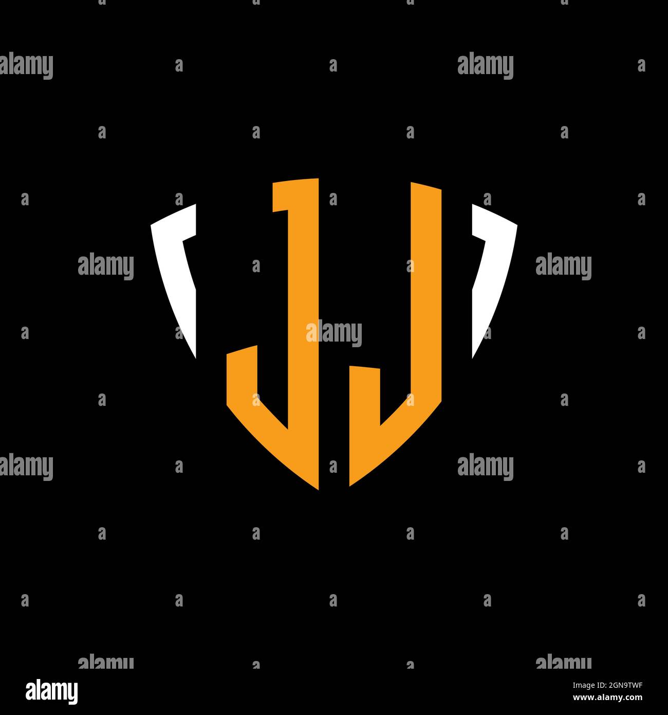 JL-Logo mit Schild weiß orange Form Designvorlage isoliert auf schwarzem Hintergrund Stock Vektor