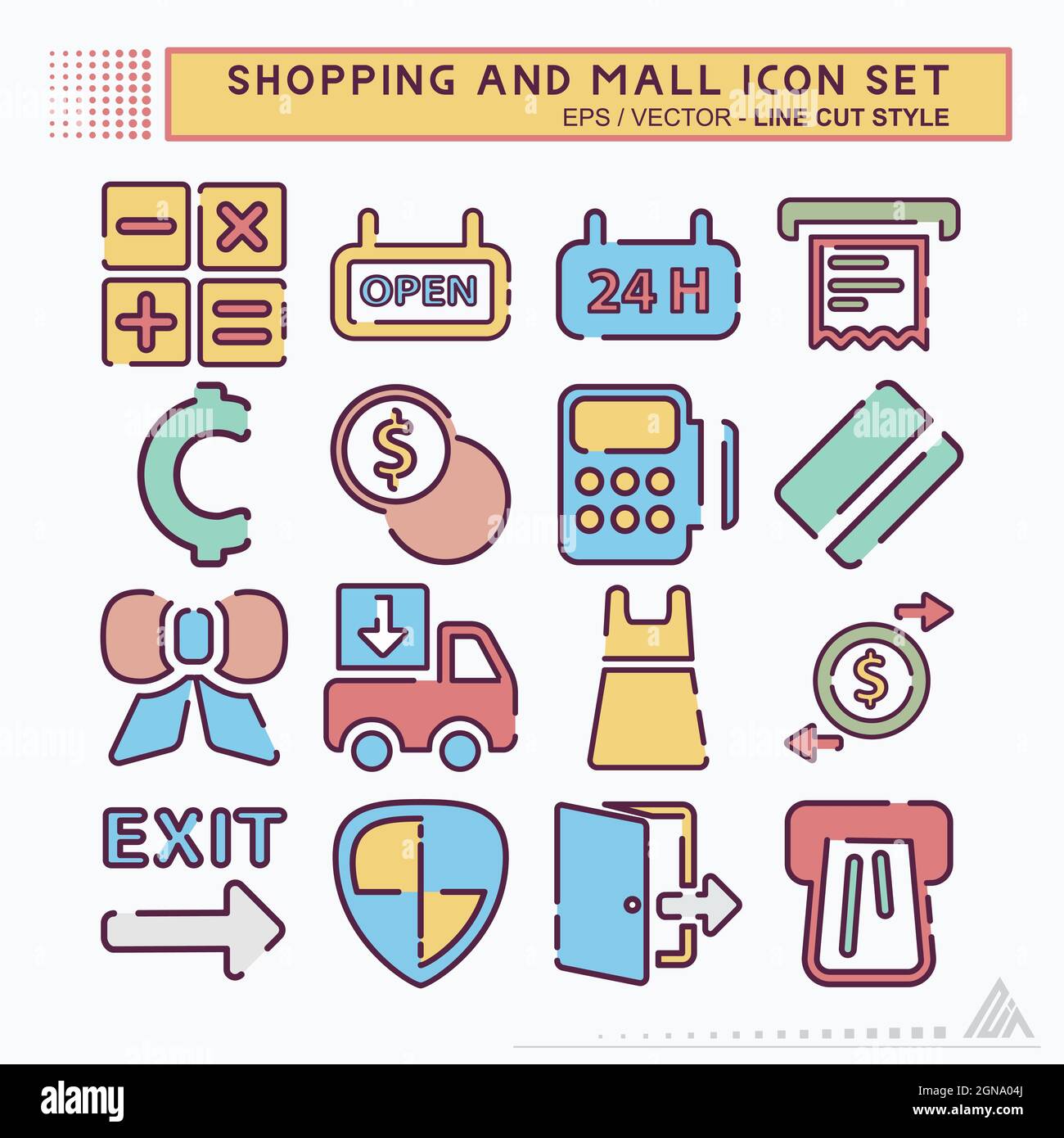 Set Icon Shopping and Mall - Line Cut Style - einfache Illustration, editierbare Kontur, Design Template Vektor, gut für Drucke, Poster, Werbung, Stock Vektor