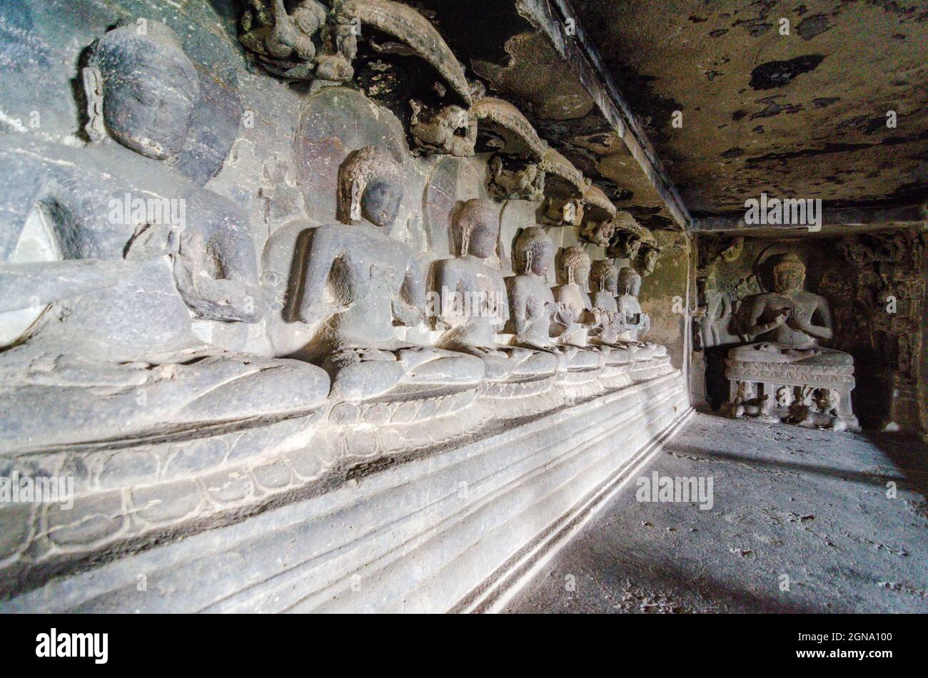 Der histroische Ajanta- und Ellora-Höhlenkomplex in Aurangabad, Zentralindien Stockfoto