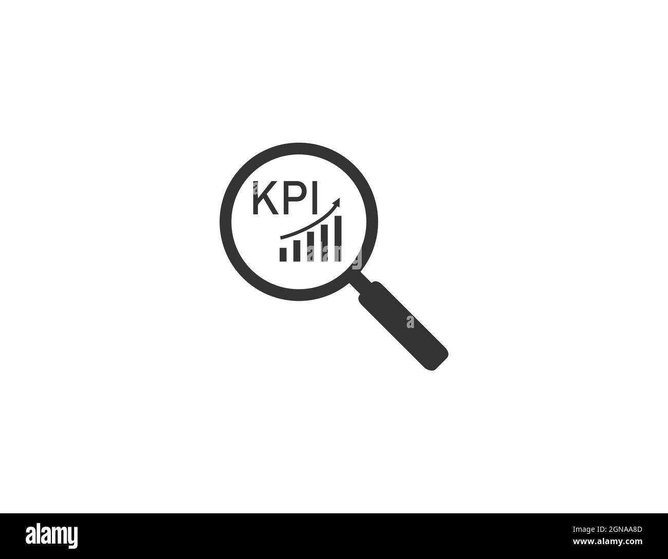 Analyse, Lupe, kpi-Symbol. Vektorgrafik. Flaches Design. Stock Vektor