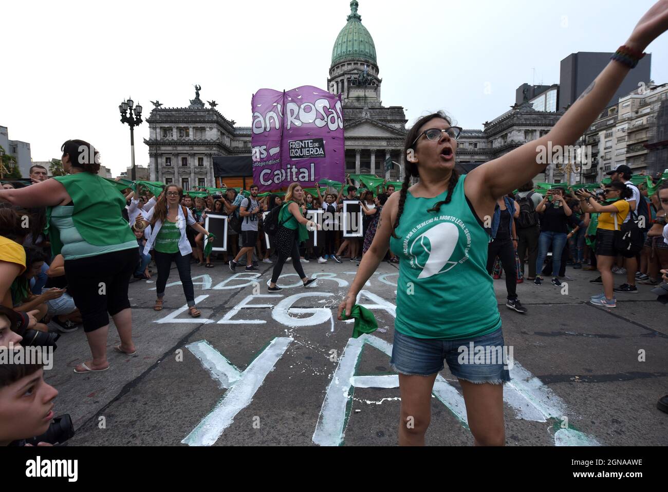 Kampagne für legale Abtreibung vor dem Nationalkongress in Buenos Aires, Argentinien Stockfoto