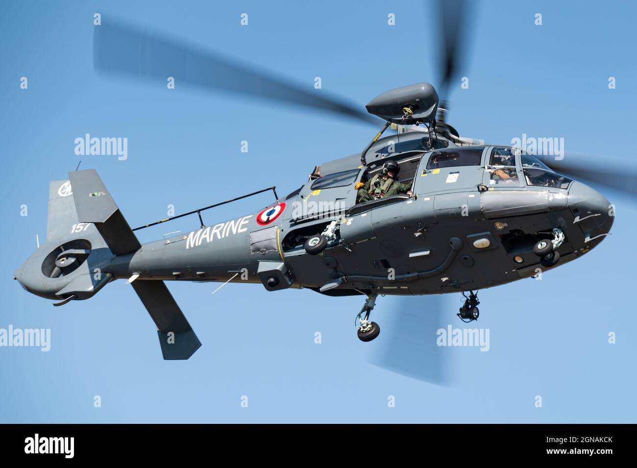 Ein Eurocopter AS365 Dauphin Such- und Rettungshubschrauber (SAR) aus der Flottille 35F der französischen Marine. Stockfoto
