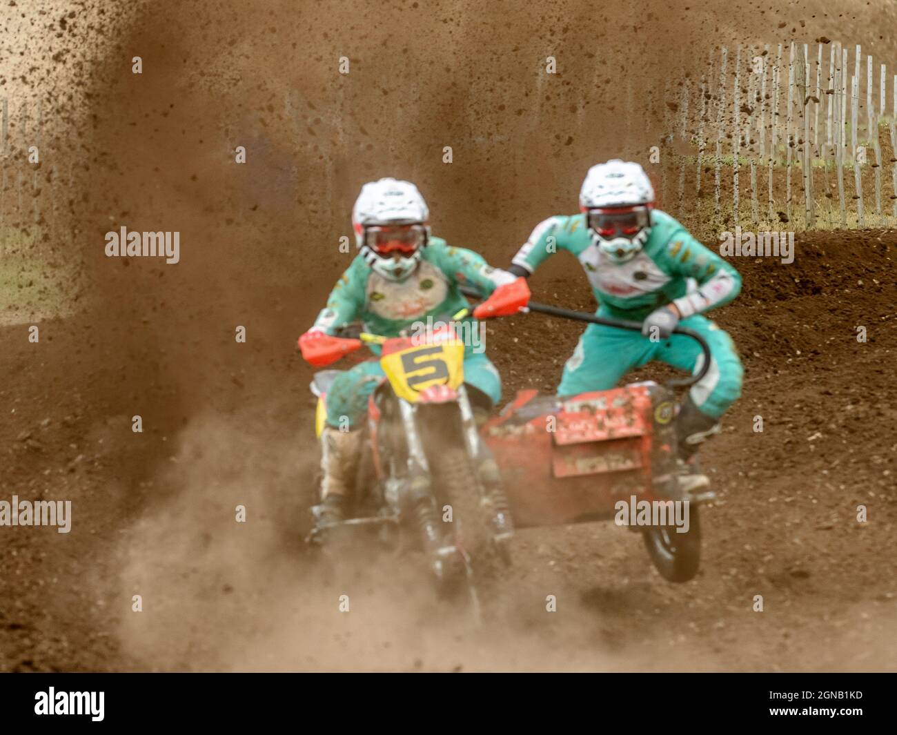 Seitenwagen beim Wakes Colne Motocross Stockfoto