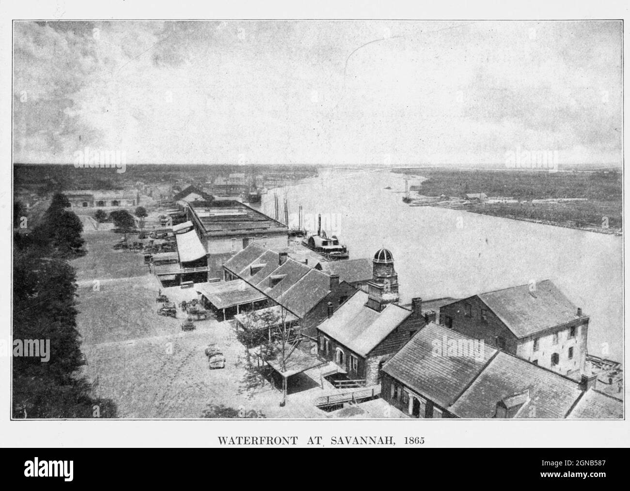 WATERFRONT AT SAVANNAH, 1865 aus dem Buch "der Bürgerkrieg durch die Kamera" Hunderte von lebendigen Fotos tatsächlich in der Zeit des Bürgerkrieges aufgenommen, sechzehn Reproduktionen in Farbe von berühmten Kriegsgemälden. Die neue Textgeschichte von Henry W. Elson. A. vollständige illustrierte Geschichte des Bürgerkrieges Stockfoto