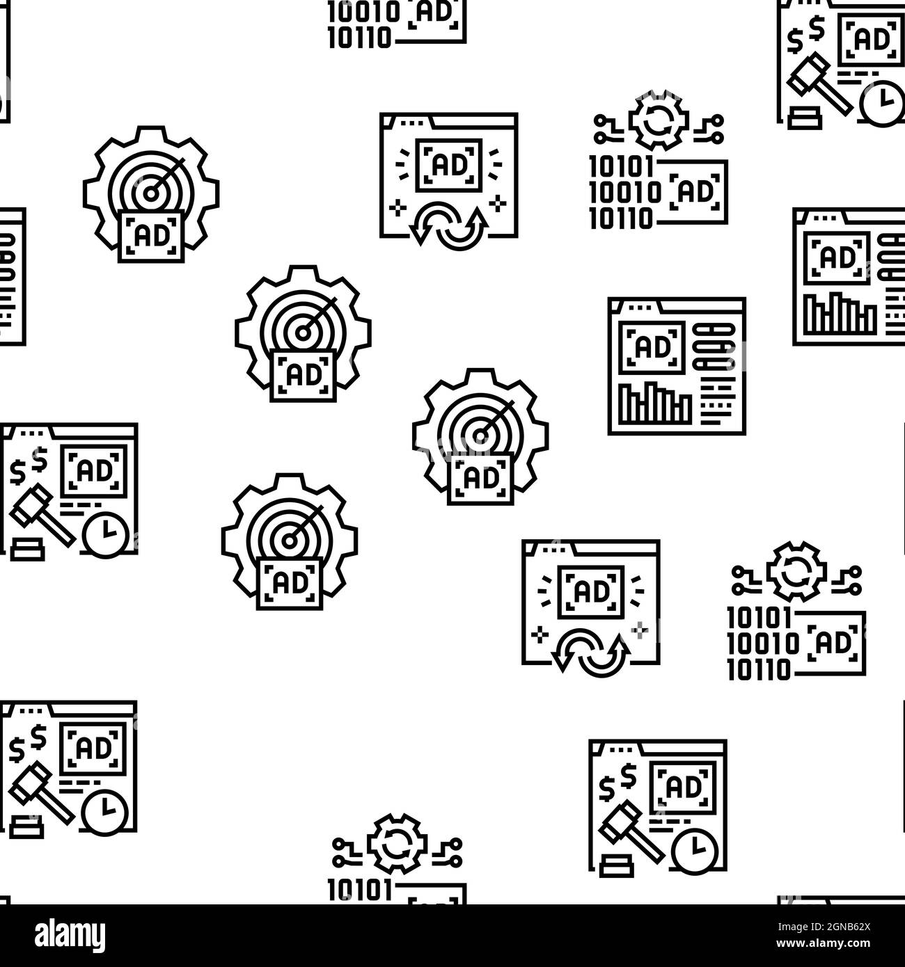 Programmatic Advertising Service Vector Nahtloses Muster Stock Vektor
