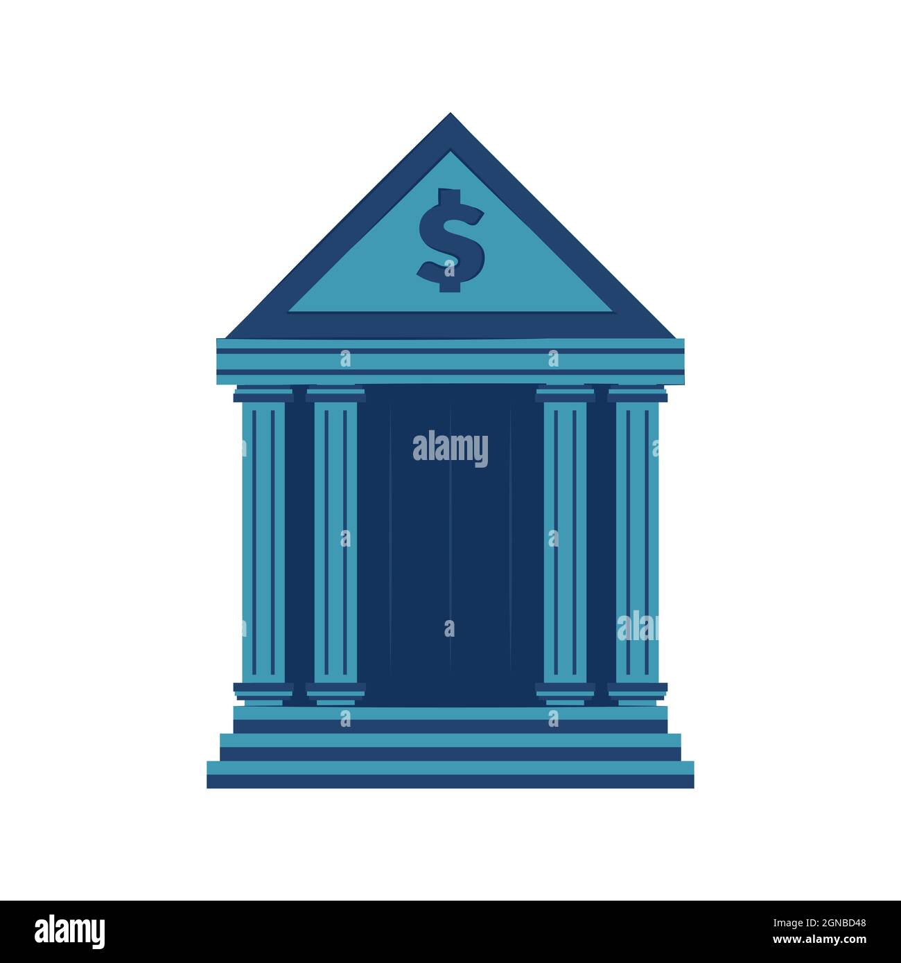 bankgebäude auf weißem Hintergrund isoliert. Vektorgrafik flach. Bankwesen, Geldtransaktionen, Finanzdienstleistungen, Geldwechsel. Stock Vektor