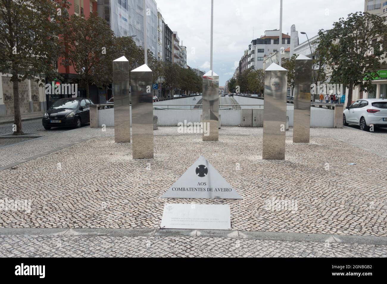 Denkmal zu Ehren der gefallenen Soldaten von Aveiro im portugiesischen Kolonialkrieg, Portugal. Stockfoto