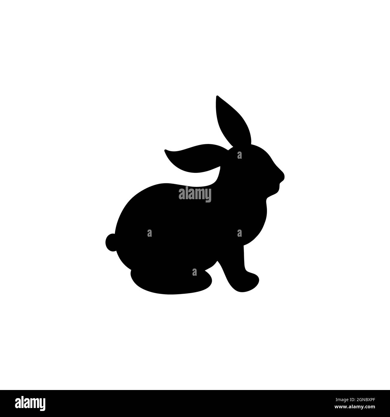 Handgezeichnete Silhouette eines schwarzen Hasen-Kaninchens auf weißem Hintergrund. Abstraktes osterhase Grafikmuster Design für Print Tier Tattoo Stockfoto