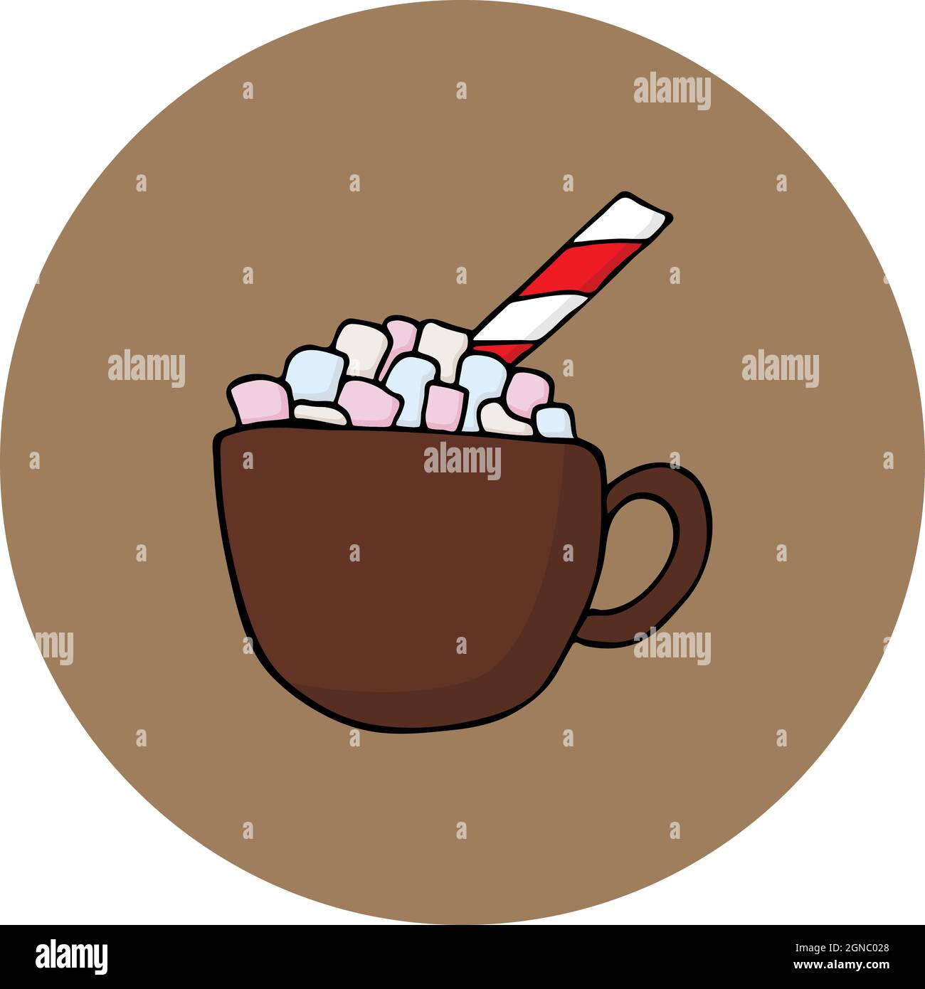 Handgezeichnete Tasse Kakao und Salzwiesen. Vektordarstellung im Doodle-Stil. Gestaltungselement für Postkarten, Einladungen oder andere Grafik- und Webdesign. Stock Vektor