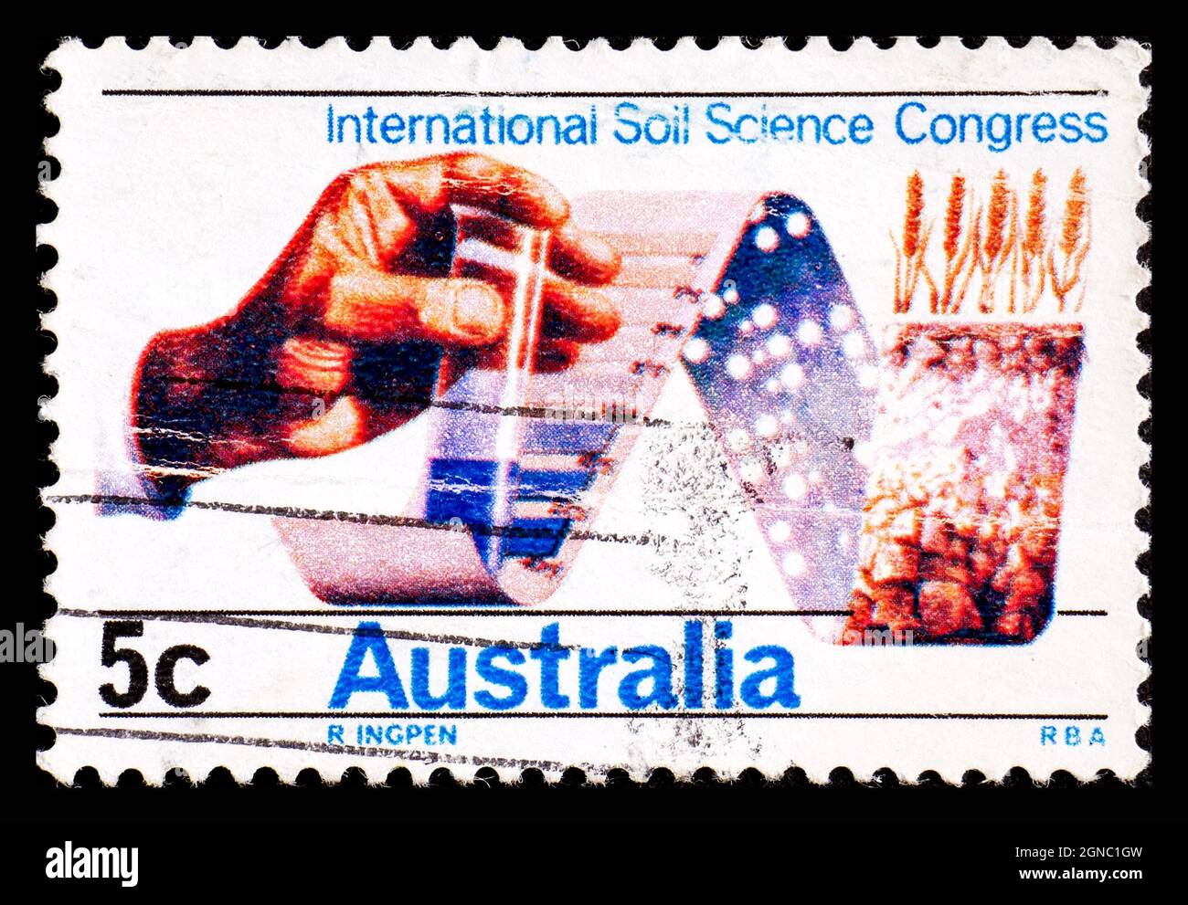 AUSTRALIEN - UM 1968: Eine abgesagte Briefmarke aus Australien zur Demonstration der Soil Science and Medical Conference Stockfoto